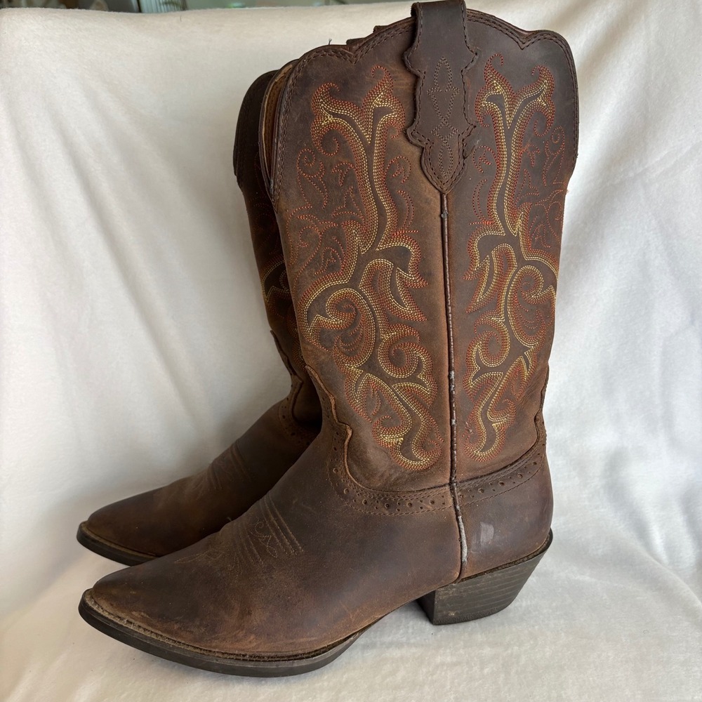 Justin Womens Brown Leather Western Cowboy Boots Embroidered Size 8.5 C
